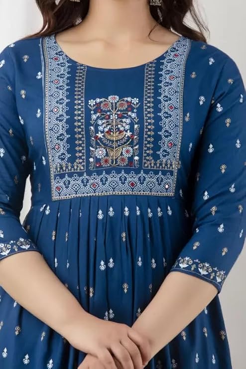 Vnyashri Printed Nayra Cut Sideslit Kurta for Women