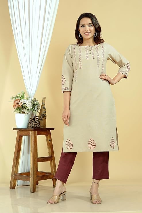 INDVANU Sleevesless Embroidery Printed Casual Cotton Blend Kurta for Women’s