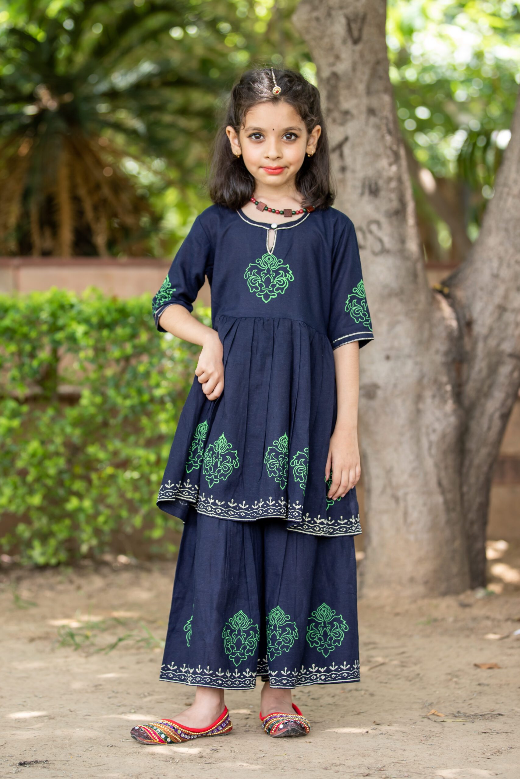 INDVANU Girl Kids Wear’s Casual Cotton Hand block printed kurti with sarara and dupatta