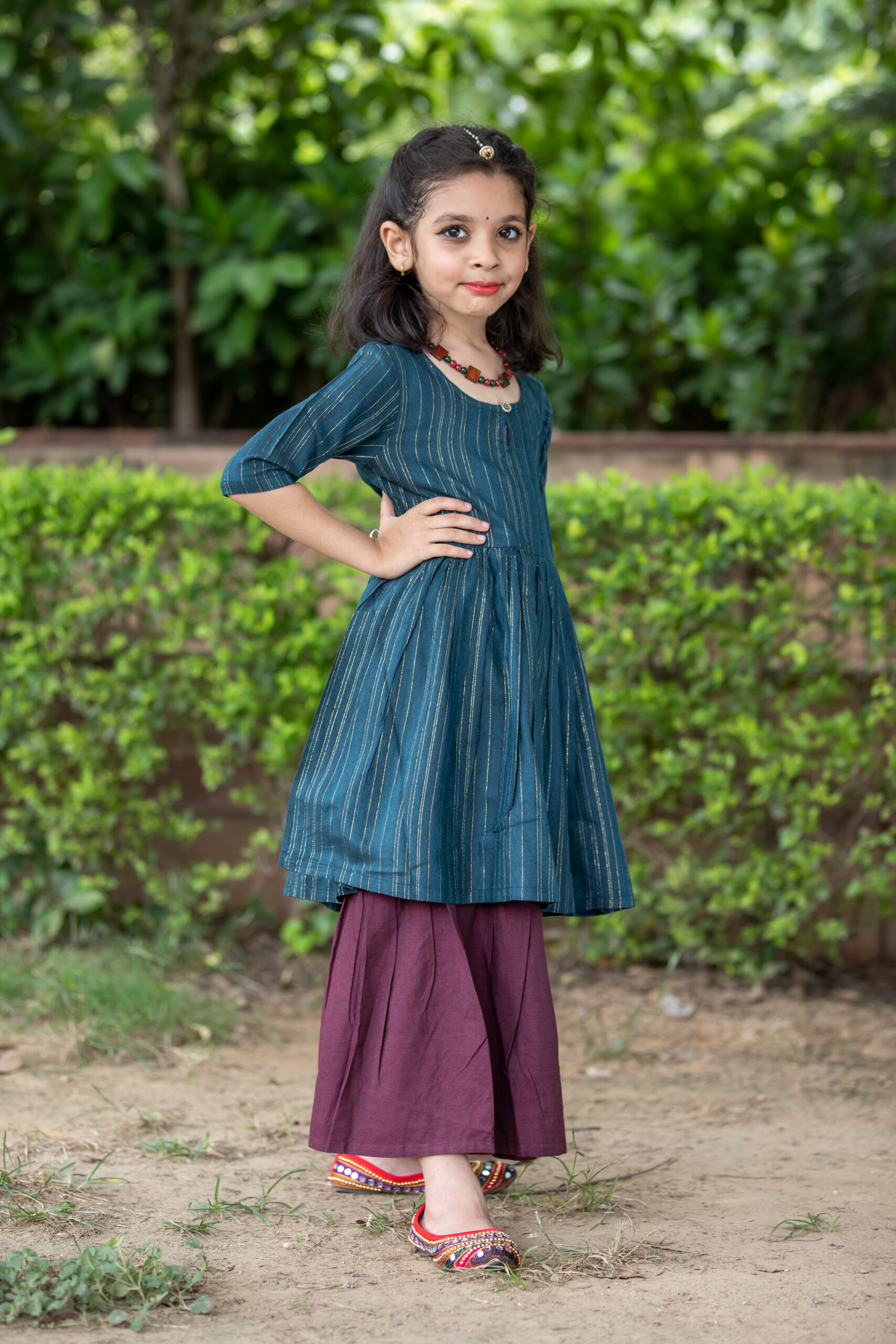 INDVANU Girl Kids Wear’s Casual Cotton Hand block printed kurti with sarara and dupatta