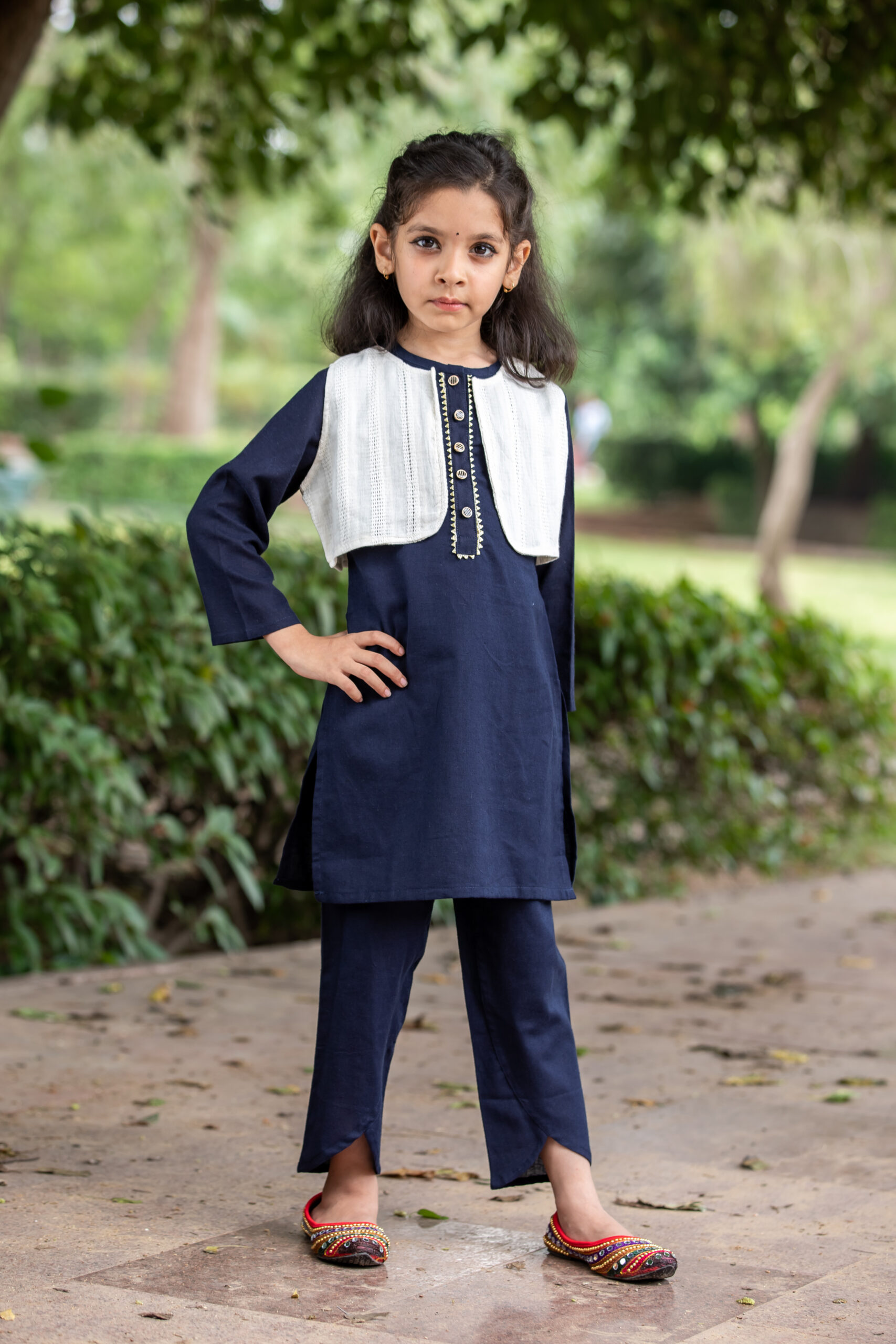 INDVANU Girl Kids Wear’s Casual Cotton Handloom weave kurti with tulip pant and koti