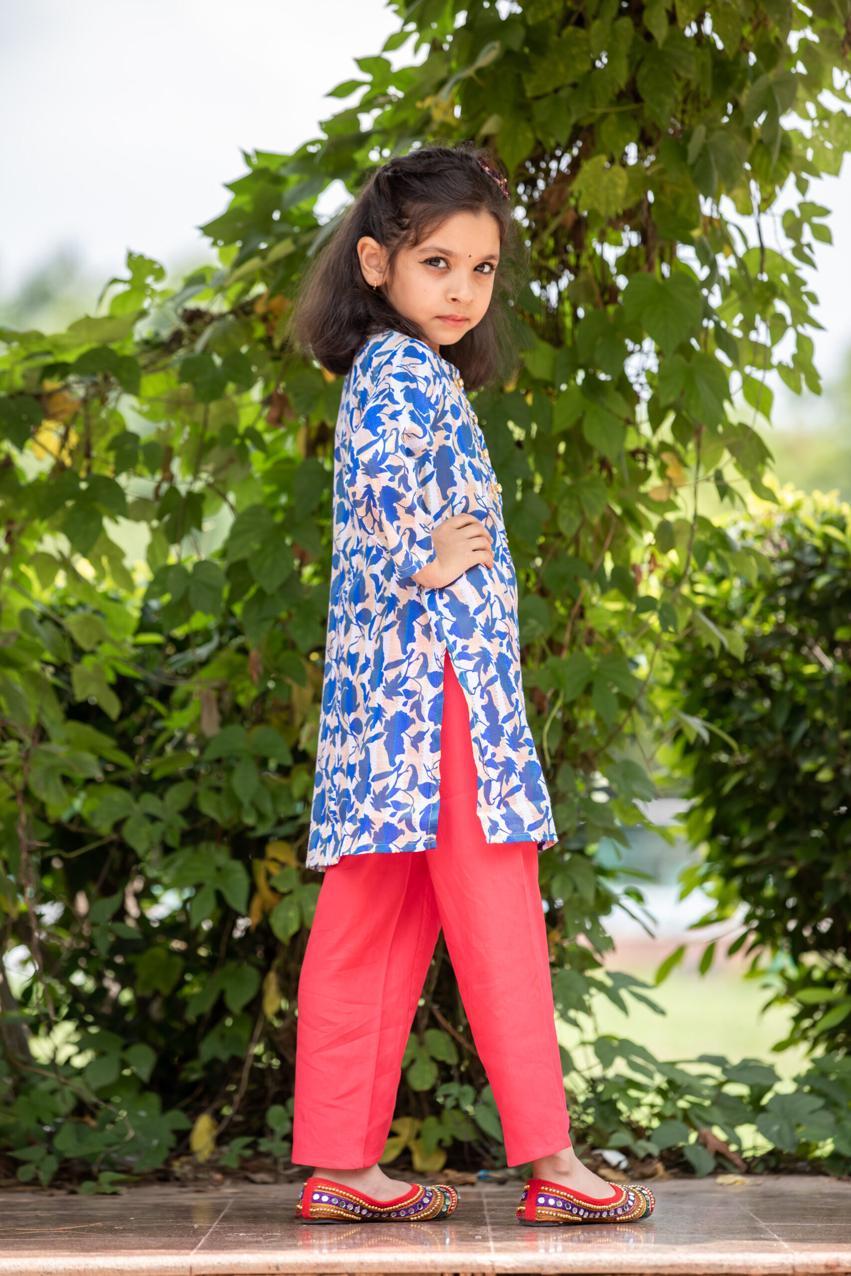 INDVANU Girl Kids Wear’s Casual Cotton printed kurti with tulip pant